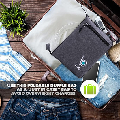 Bago Foldable Duffel Bags for Traveling Women & Men - 60L Medium Packable Duffle Bag for Travel with Shoe Compartment - Water Repellant, Heavy Duty, Lightweight Folding & Collapsible (SnowBlack)