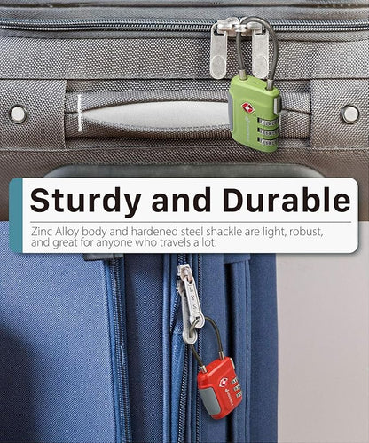 Fosmon TSA Approved Luggage Locks, Cable Suitcase Travel Lock, 3 Digit Long Shackle Combination Padlock, Wire Lock for Gym Locker, Backpack Anti Theft