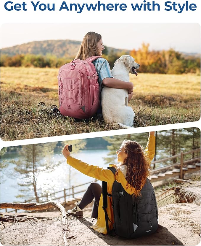 BAGSMART Carry On Travel Backpack, 17.3 Inch Large Travel backpack Carry On Flight Approved, Personal Item Backpack Travel Bag With Shoe Bag, 27L Water Resistant Casual Daypack, Black