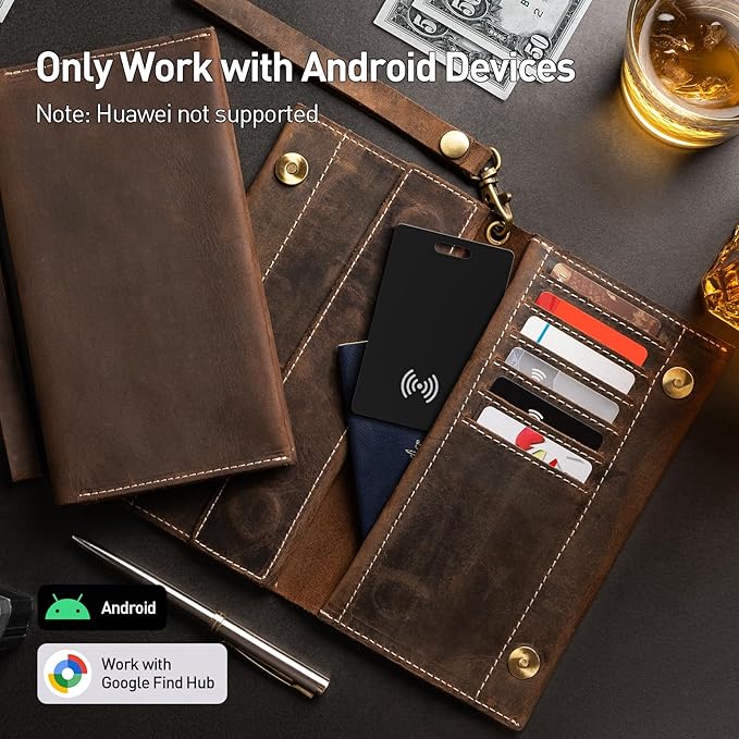 Android Wallet Tracker Card Rechargeable Air Tags-1 Pack, Works with Google Find Hub App (Only Android), Wireless Charge, IP68 Waterproof, for Keys. Luggage, Suitcase, Backpack