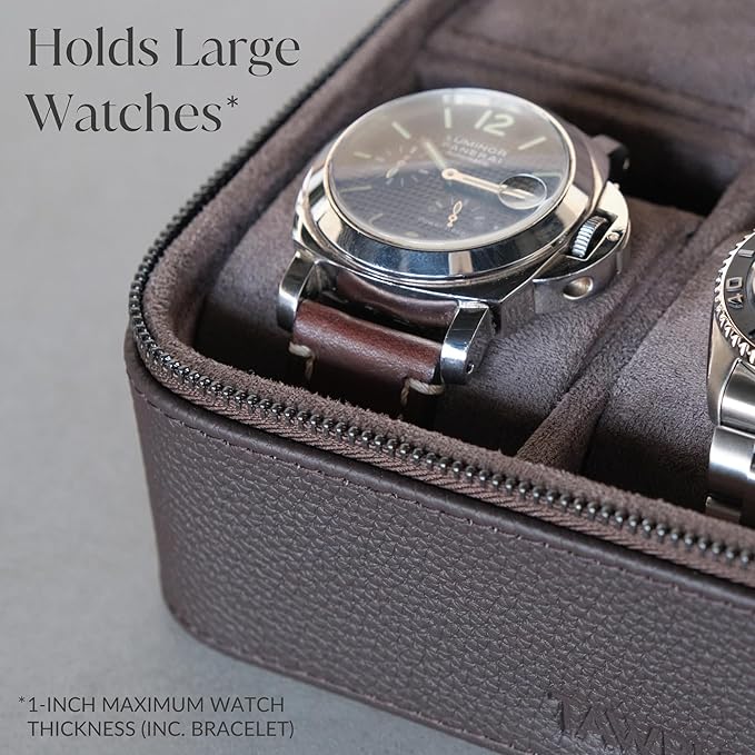 TAWBURY 3 Watch Case with Storage Compartment – Top-Grain Leather Watch Travel Case for Men | Leather Watch Roll Travel Case | Travel Watch Cases for Men | Travel Watch Box for Men Leather