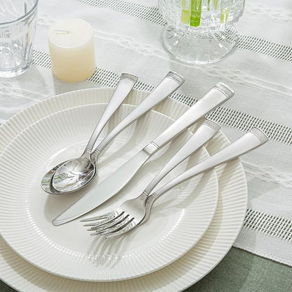 HIKAA 30PCS Matte Handle Silverware Set for 6, Stainless Steel Flatware Set, Modern Design Cutlery Set for Home/Hotel/Wedding, Dishwasher Safe