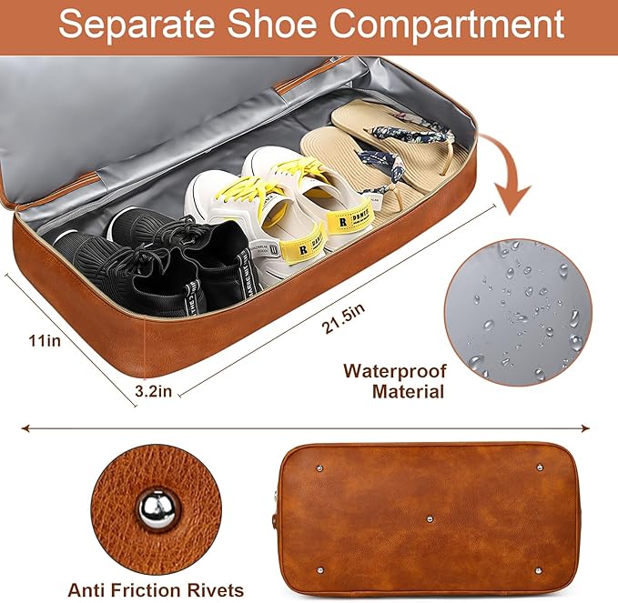 Weekender Bag for Women, Travel Duffel Bag Carry On Overnight Bag with Shoe Compartment Large Nylon Travel Weekend Tote Bag