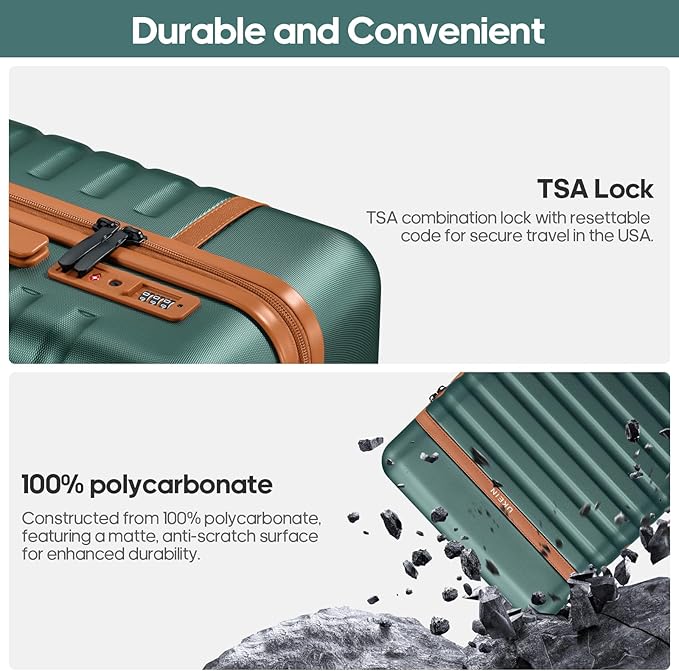 Luggage Sets 3 Piece, Carry On Luggage 20In With Spinner Wheels,PC Hardside Suitcase Set with TSA Lock,Durable Carry On Suitcase With Travel Backpack for Men (Dark Green, 3 piece set (BP/20inch))