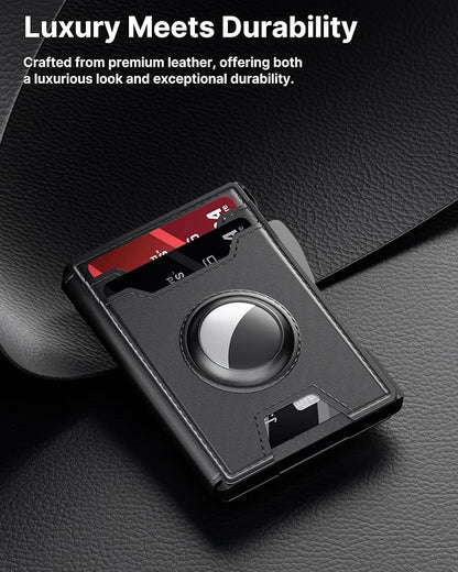 typecase AirTag Wallet for Men: Pop Up Card Case, Secure Holder for Apple Air Tag, Premium Leather, Smart, RFID Blocking, Slim, Minimalist, Thin, 13 Cards Capacitiy | ID Window | Money Clip (Black)