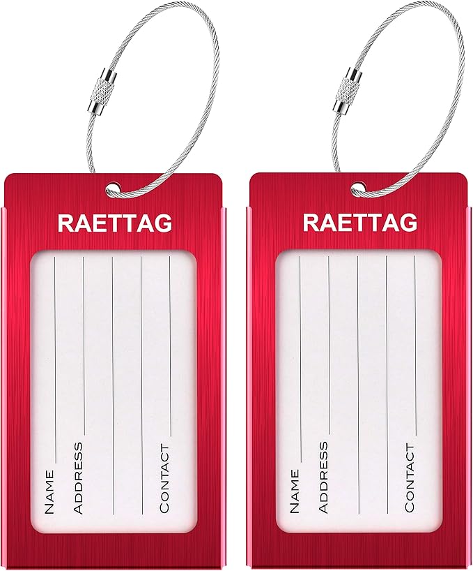 Luggage Tags Metal Suitcase Tags Travel Bag ID Identifier Luggage Tag (Red 2-Pack)