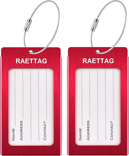 Luggage Tags Metal Suitcase Tags Travel Bag ID Identifier Luggage Tag (Red 2-Pack)