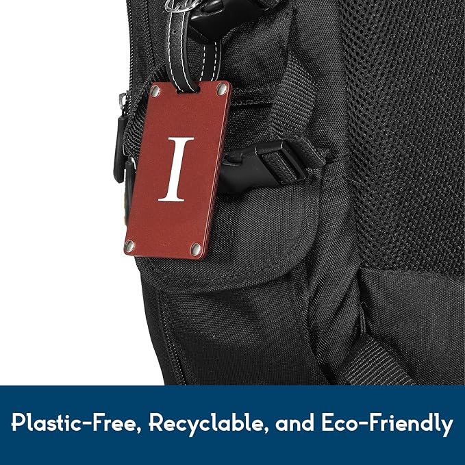 Premium 3-Layer Aluminum Luggage Tags by Fortuna - Easy to Claim, Laser-Engraved, Plastic-Free, and Eco-Friendly Luggage Tag Holders, 2-Pack, Red (I)