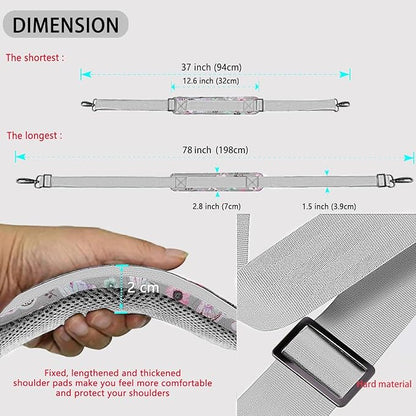 ZINZ Shoulder Strap Universal Bag Strap - 78" Ultra-Thick Padded with Dual Balanced Adjustable Buckles for Briefcase, Travel, Sports, Laptop, Crossbody Bag，Butterfly