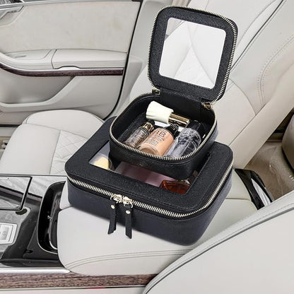 Pinkmik Clear Makeup Bag Waterproof Travel Case for Cosmetics and Toiletries Women's Purse Organizer and Clear Car Bag with Zipper (Black, M+MINI)