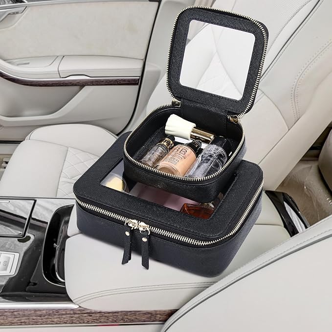 Pinkmik Small Makeup Bag Mini Clear Cosmetic Makeup Case & Toiletry Bag with Zipper Women's Purse Organizer & Car Essentials (Black,MINI-1)