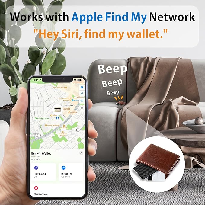 Eelexa Wallet Tracker Card (iOS Only), Compatible with Apple Find My Device, Rechargeable Tracking Card Luggage Tracker for Passports, Laptop, IP68 Waterproof