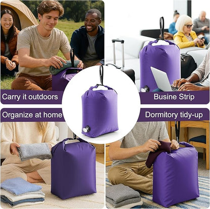 Travel Laundry Bag, Vacuum Compression Dirty Clothes Travel Bag Waterproof Wet Dry Bags Large Capacity Space Saver Bags Reusable Camp Clothes Organizer for Sports Dorm Laundromat (1 Pcs) (Purple, L）