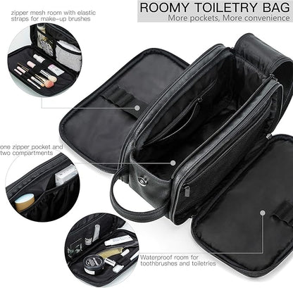 Elviros Toiletry Bag for Men, Large Travel Shaving Dopp Kit Water-resistant Bathroom Toiletries Organizer PU Leather Cosmetic Bags