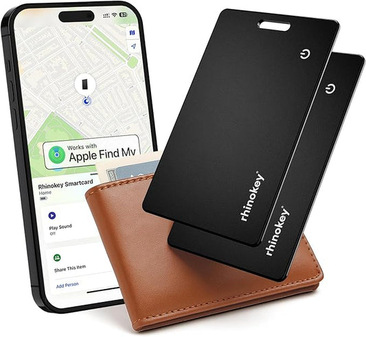 Rhinokey® Wallet Tracker Card (iOS Only) - Slim Rechargeable 1.8mm Thin Tracker, Airtag Wallet IP68 Waterproof, Apple Find My Luggage Tags, Item Finder with Key Chain Hole