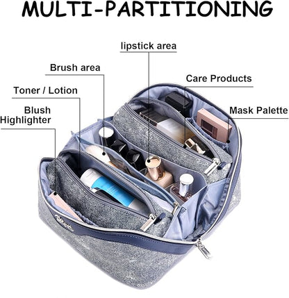 BOYATU Travel Makeup Bag Cosmetic Bags for Women: 3 Sets Large Capacity Make up Bag - Portable Toiletry Bags with Handle for Women(F-4-Dark Blue)