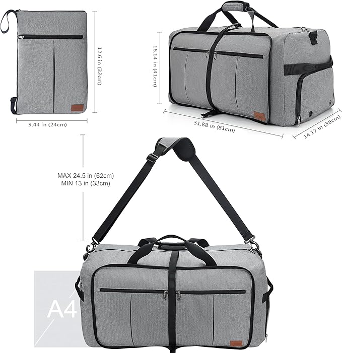 120L Travel Duffle Bag for Men, Large Foldable Duffel Bag for Travel with Shoe Compartment Overnight Weekender Bag Gym Bag for Men Women Waterproof & Tear Resistant (Gray, 120L)