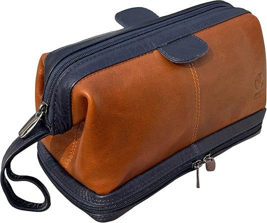 RUSTIC TOWN Leather Toiletry Bag for Men - Travel Gift Shaving Ditty Kit - Bathroom Shower Toiletries Organizer - Cosmetic Makeup Bag for Women