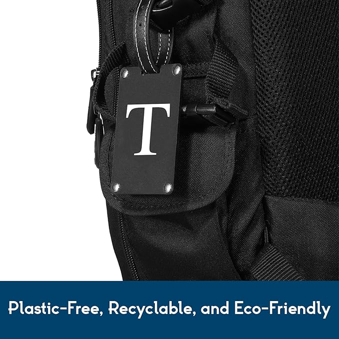 Premium 3-Layer Aluminum Luggage Tags by Fortuna - Easy to Claim, Laser-Engraved, Plastic-Free, and Eco-Friendly Luggage Tag Holders, 2-Pack, Black (T)