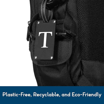 Premium 3-Layer Aluminum Luggage Tags by Fortuna - Easy to Claim, Laser-Engraved, Plastic-Free, and Eco-Friendly Luggage Tag Holders, 2-Pack, Black (T)