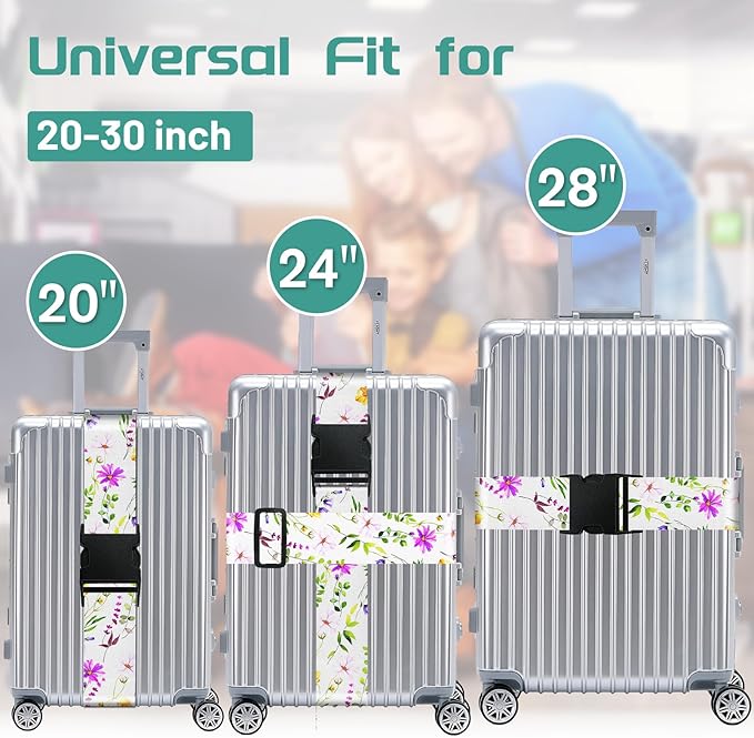 Slohif Luggage Straps for Suitcases Travel Belt Accessories Luggage Connector Identifiers Over Handle with Buckle Unique Nylon Adjustable Strap for Sleeping Bag Car Seat Purple Flower(2 Pack)