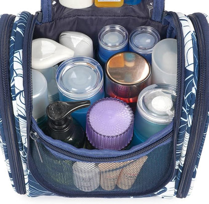 Narwey Small Hanging Travel Toiletry Bag Cosmetic Make up Organizer for Women and Men (Medium, Blue Lotus)