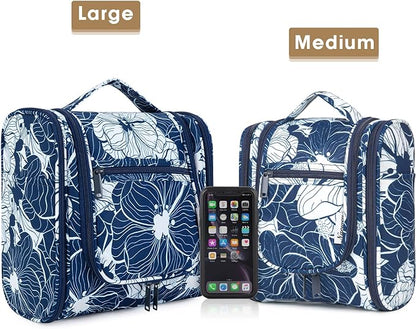 Narwey Hanging Toiletry Bag for Women Travel Makeup Bag Organizer Toiletries Bag for Cosmetics Essentials Accessories (Large, Blue Lotus)