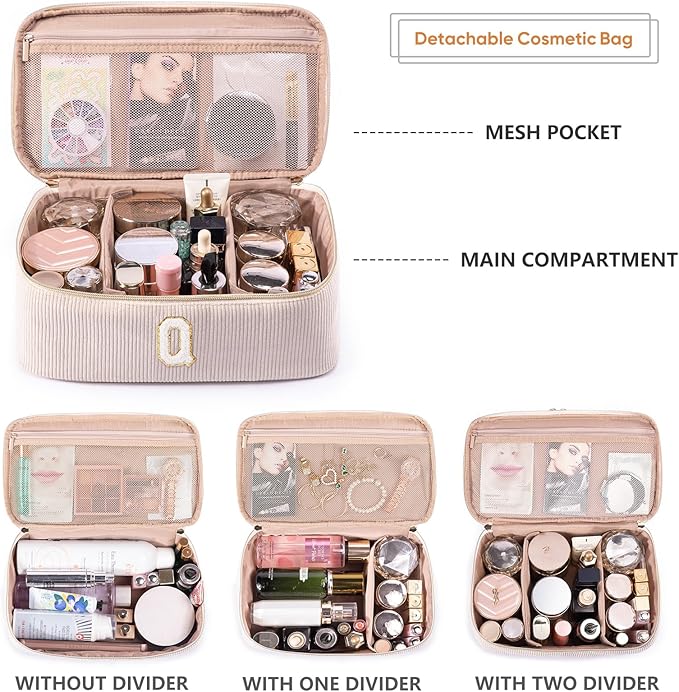 AMOIGEE Initial Makeup Bag Organizer,Personalized Double Layer Train Case, Travel Toiletry Bag for Makeup Brushes for Teens Girl, Skincare Gift Set, Initial Cute Cosmetic Make Up Bag for Women