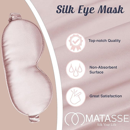 MATASSE Silk Eye Mask for Sleeping with Adjustable Elastic Band - 3D Contoured, Eye Cover Sleep Mask w/Genuine Mulberry Silk Including The Strap for Women, Men (Pink/Black)