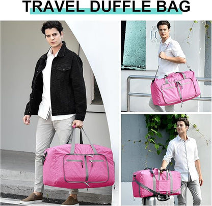 Dimayar 85L Travel Duffle Bag for Men Women - Foldable Duffel Bag with Shoes Compartment - Overnight Bags Waterproof & Tear Resistant(Rouge Pink)