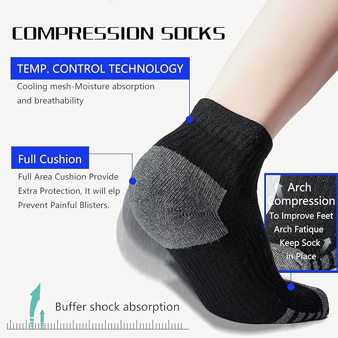 Iseasoo Copper Ankle Compression Socks - Low Cut Arch Support Socks for Men & Women, Running, Nurses, Plantar Fasciitis Socks