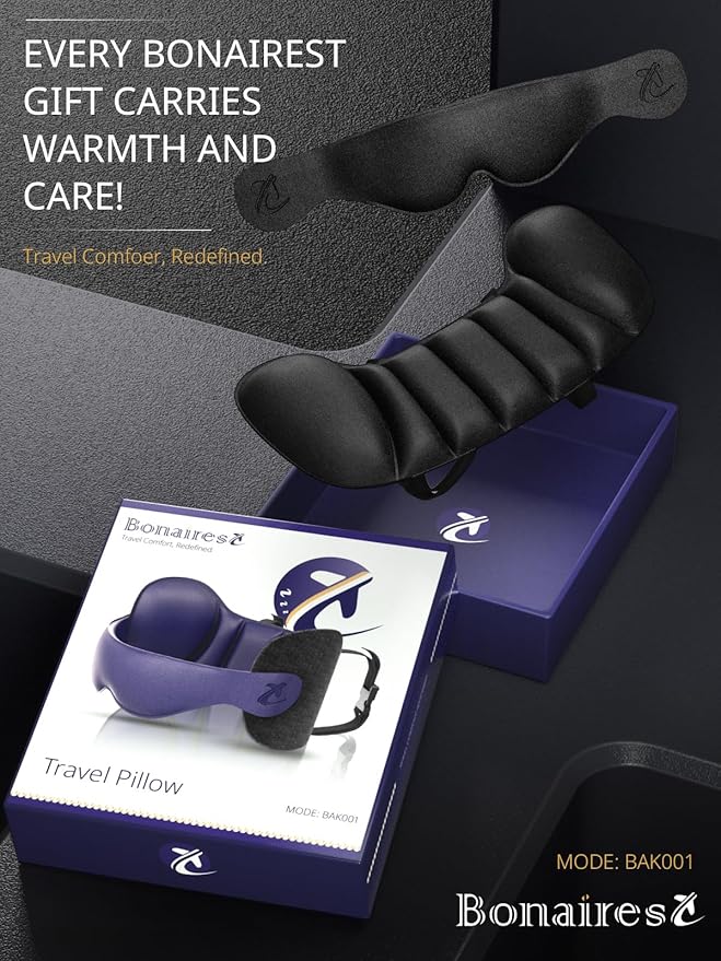 Travel Pillow, Airplane Neck Pillow for Long Flight, Oversized Head Strap with 3D Eye Mask for Sleep, 360°Support Headrest, Stop Bobblehead, Ultimate Travel Essentials for Men Women Black