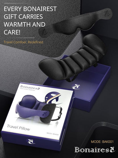 Travel Pillow, Airplane Neck Pillow for Long Flight, Oversized Head Strap with 3D Eye Mask for Sleep, 360°Support Headrest, Stop Bobblehead, Ultimate Travel Essentials for Men Women Black