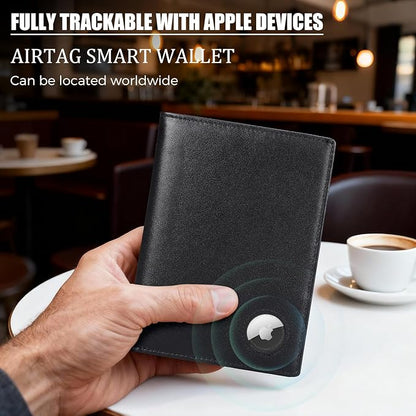 Polare Luxury RFID Blocking Leather Passport Holder Travel Wallet For Men and Women (Black/Brown with AirTag Slot)