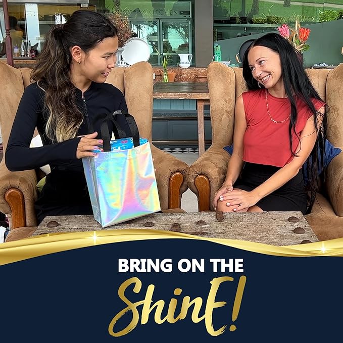 Nush Nush Set of 60 Iridescent Gift Bags in Bulk – Stunning Holographic Silver Bulk Gift Bags with Handles - Ideal Reusable Party Favor Bags for Small Business, Bachelorette Party Favors - 8Wx4Dx10H