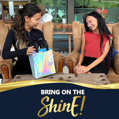 Nush Nush Set of 30 Iridescent Gift Bags Bulk – Stunning Holographic Silver Bulk Gift Bags with Handles - Ideal Reusable Goodie Bag for Birthday Party, Bachelorette Party Favors - 8Wx4Dx10H