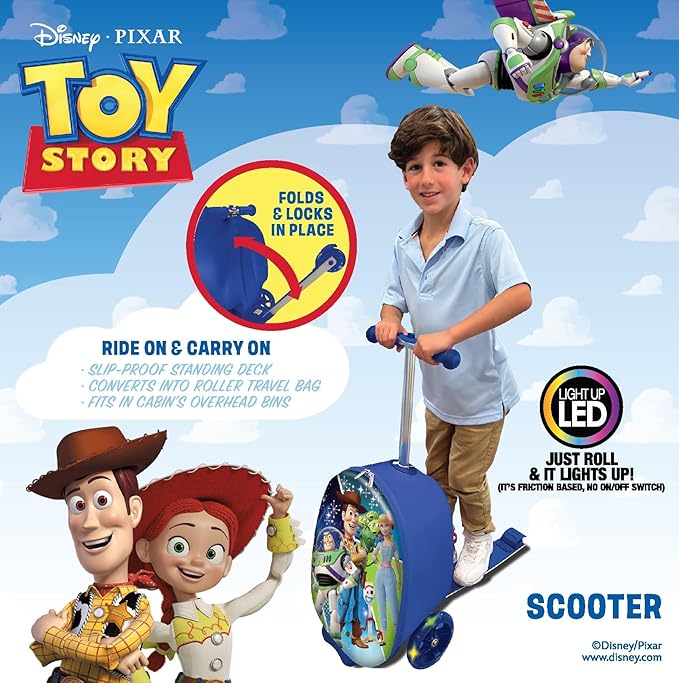 Fast Forward Kid’s Licensed 18" Ride-On Suitcase Scooter - Lightweight Carry-On Foldable Scooter Luggage