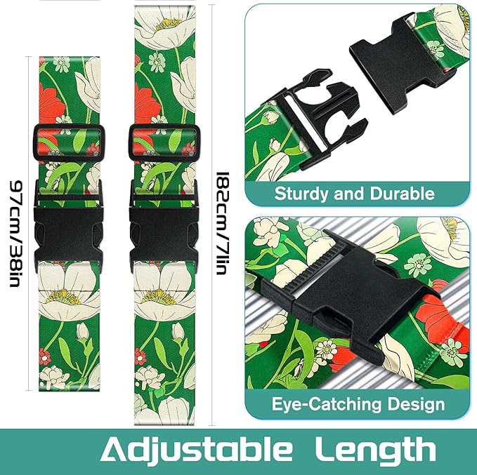 Slohif Luggage Straps for Suitcases Travel Belt Accessories Luggage Connector Identifiers Over Handle with Buckle Unique Nylon Adjustable Strap for Sleeping Bag Car Seat Green(2 Pack)