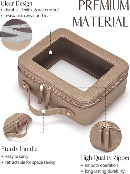 Popvibe Clear Makeup Bag Travel Cosmetic Case Transparent Toiletry Bag with Zipper, Portable Make Up Organizer Traveling Compact Car Bag for Essentials