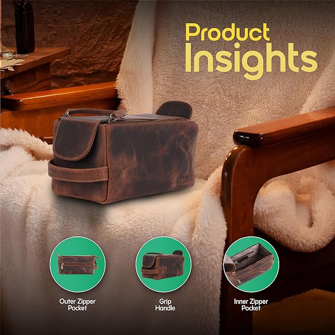 Hammonds Flycatcher Genuine Leather Travel Toiletry Bag for Men and Womens Makeup Bag Organizer, Grooming and Shaving Essentials- Mens Dopp Kit for Travel - Large Cosmetic Bags for Women - Vintage Tan