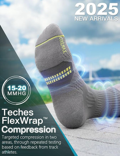 Mens Bamboo Viscose Crew Compression Running Socks Athletic Hiking Cushioned Wicking Anti-Blister Seamless