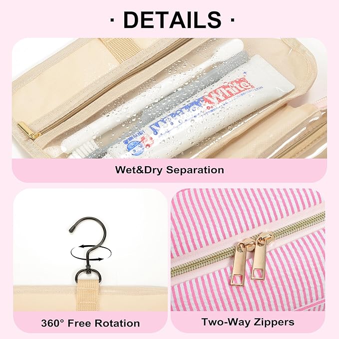 TOPEAST Hanging Toiletry Bag - Large Capacity Personalized Travel Bag for Women, Cruise Ship Essentials - Letter S, Pink