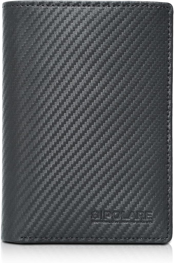Polare Functional RFID Blocking Leather Passport Holder Travel Bifold Wallet For Men (Carbon Black)
