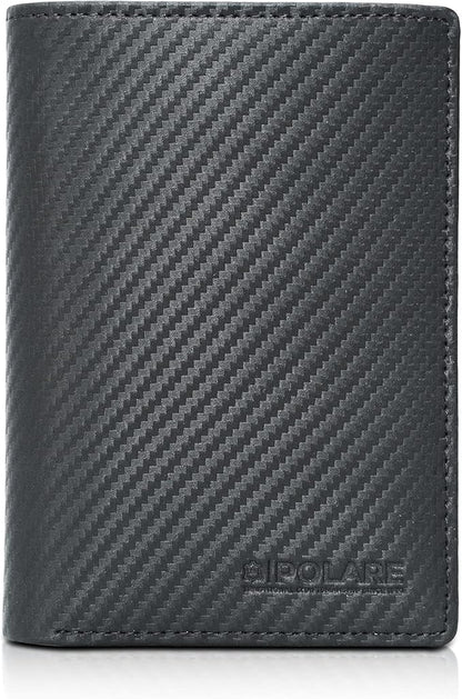 Polare Functional RFID Blocking Leather Passport Holder Travel Bifold Wallet For Men (Carbon Black)