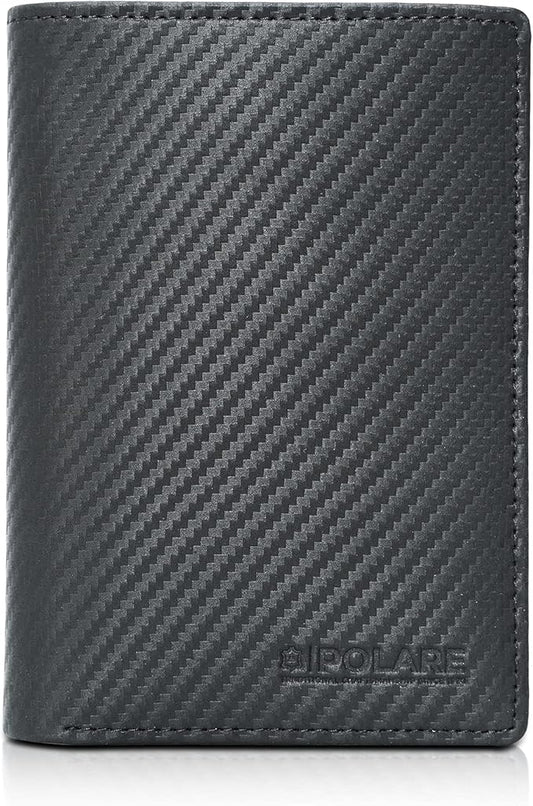 Polare Functional RFID Blocking Leather Passport Holder Travel Bifold Wallet For Men (Carbon Black)