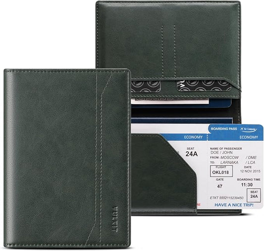 VULKIT Passport Holder for Travel, Rfid Blocking Passport Cover, Slim Travel Wallet for Men & Women, Pine Green