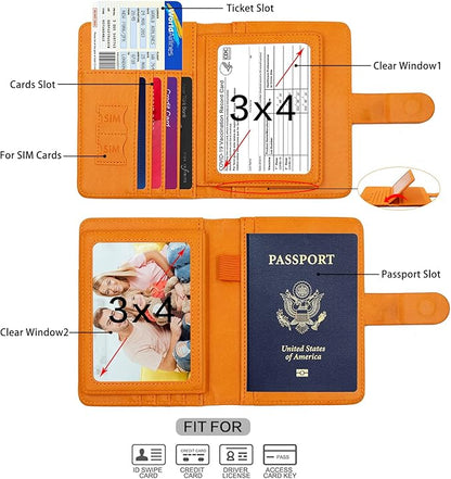 Melsbrinna Rfid Passport Holder for Travel women/Men, Cute Passport Wallet Rfid Blocking Card Slots, Rfid Passport Cover/CaseTravel Wallet, Passport Book Holder (1, Orange)