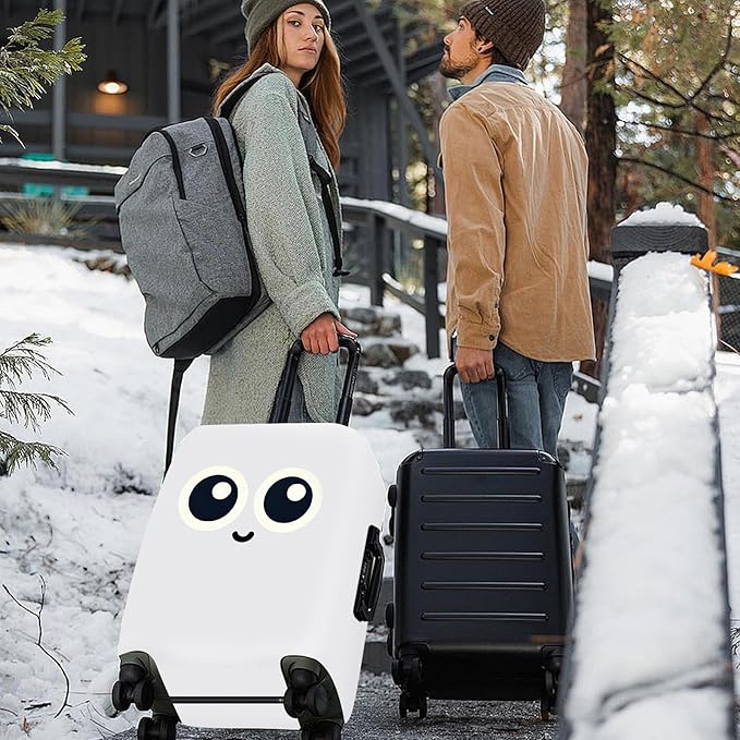 ANNA QUEEN Cute Smiley Face Luggage Cover, White Cartoon Suitcase Protector with Big Eyes Design, Stretchable, Washable Travel Cover for 28-30 Inch Luggage