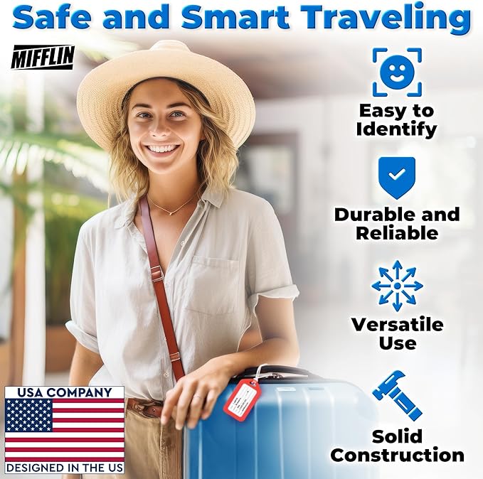 Mifflin-USA - Luggage Tags - Red, 50 PK - Bag Tag for Baggage - Suitcase Accessory Bulk