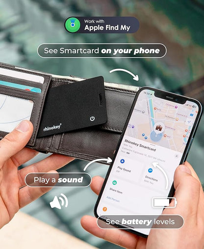 Rhinokey® Wallet Tracker Card,(Android Only) 0.07in Slim Rechargeable Airtag Card Tracker, Works with Google's Find Hub, IP68 Waterproof Tag, Item Finder with Key Chain Hole for Luggage Tags Purse